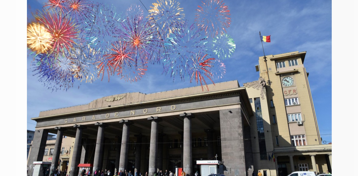 Artificii în miezul zilei la Gara de Nord: a sosit Anul Nou cu CFR-ul!