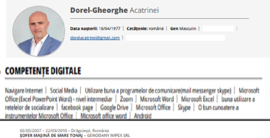 Oameni foarte noi în politică: deputatul AUR Dorel Acatrinei și-a trecut în CV că știe să folosească telefonul mobil și să posteze pe Facebook!