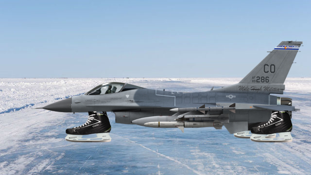 Avioanele F16 vor fi dotate cu patine, ca să poată fi folosite și când îngheață pista!