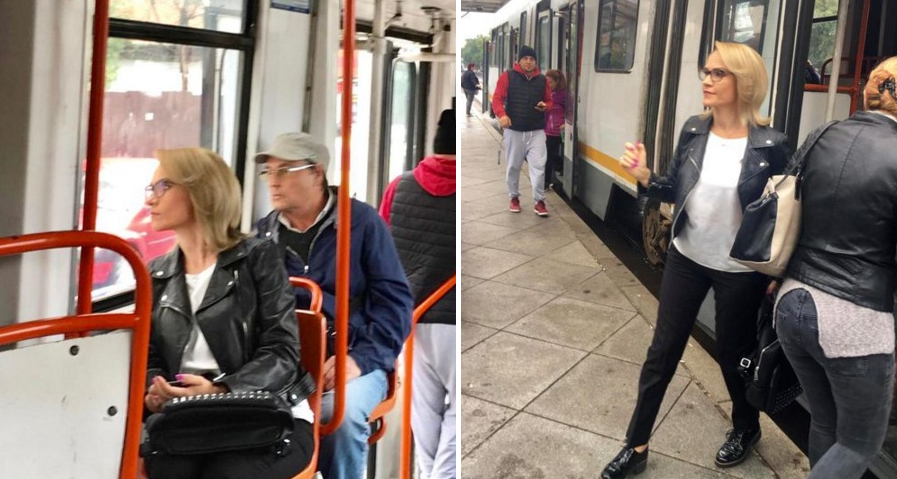 Paparazzi aranjat: Fierea mergând la serviciu cu tramvaiul, "ca un om obişnuit". I s-a urcat sârma din kur la cap