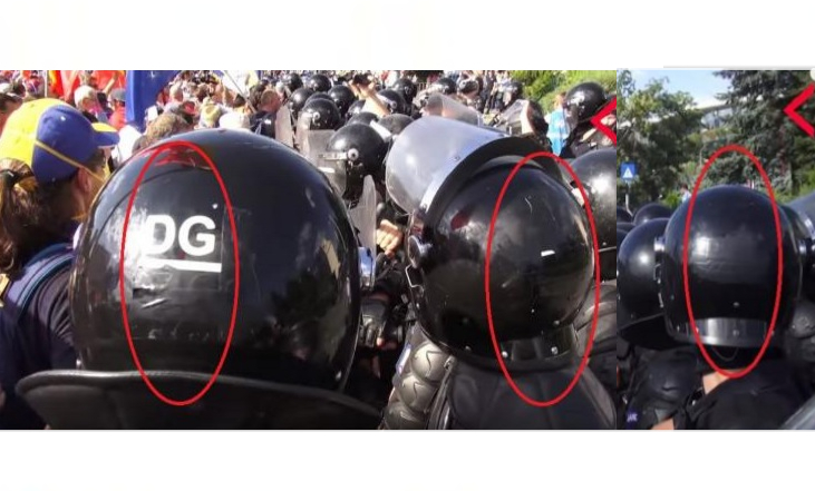  Jandarmeria acționează ca o organizație teroristă: jandarmii și-au acoperit numerele de identificare de pe căști cu o bandă neagră!