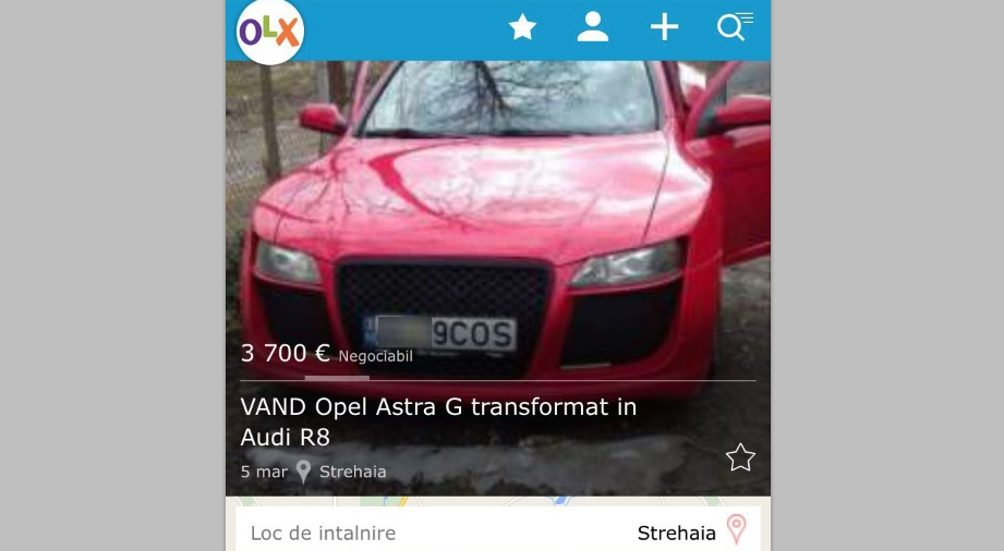 Cetățean corect din Strehaia vinde Opel transformat în Audi