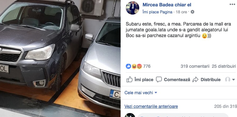 A parcat perfect Mircea Badea. De obicei, idiotul parchează pe două locuri, în șpagat