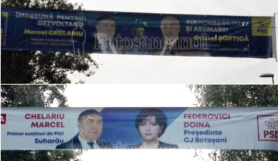 Un primar din Botoșani are bannere și cu PSD, și cu PNL, fiindcă e independent: ia de la toți!