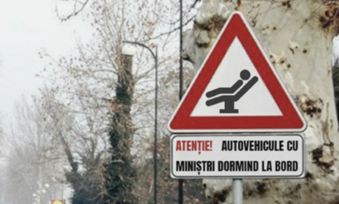 Un nou semn de circulație în România: "Atenție! Autovehicule cu miniștri dormind la bord!"