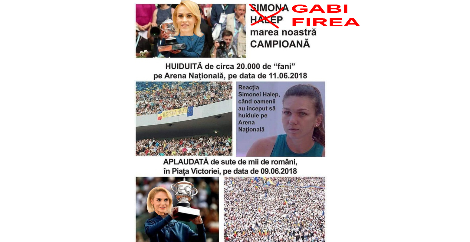 PSD Caracal: "Gabi Firea, câștigtoarea Roland Garros, huduită de Simona Halep pe Arena Națională!"
