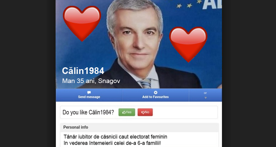 Poza lui Tăriceanu a apărut pe sentimente.ro: "Tânăr iubitor de căsnicii caut electorat feminin în vederea întemeierii celei de-a 6-a familii"