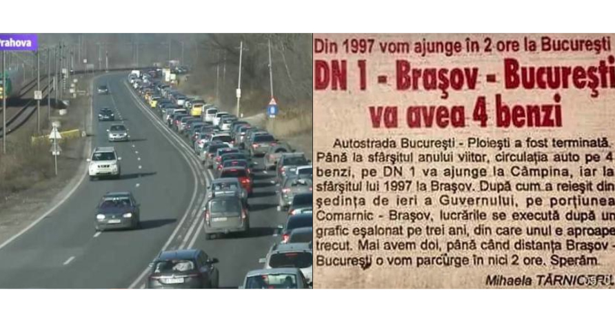 Zeci de mii de maşini s-au oprit în trafic pe Valea Prahovei pentru a sărbători 24 de ani de când DN1 are 4 benzi!